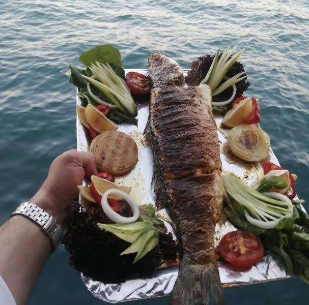 turkey food - holding fish platter