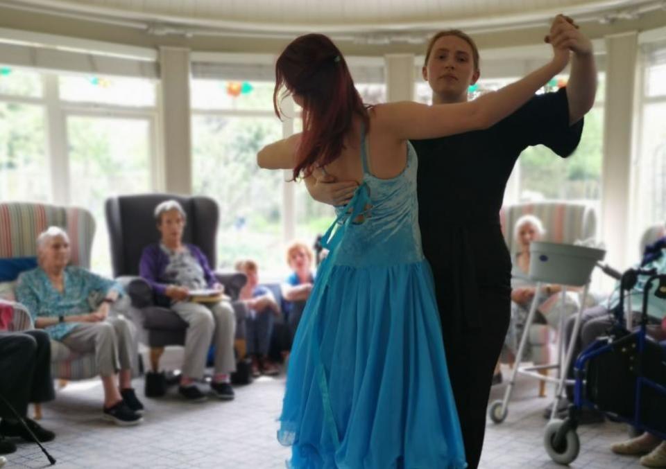 Daily Echo: Southampton University students perform a dance routine at Woodpeckers care home in Sway Road, Brockenhurst