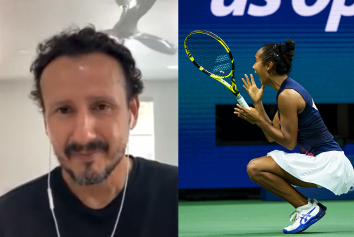 Leylah Fernandez's father and coach, Jorge, got emotional when describing how special it is to represent Canada on a stage as grand as the US open. (Photos via Getty, TSN)