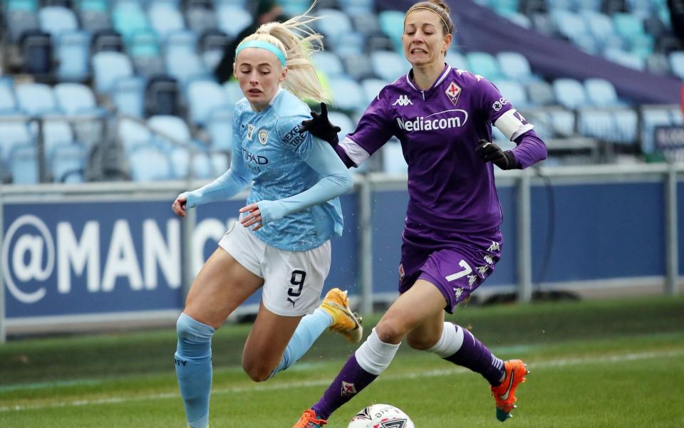 Manchester City's Chloe Kelly in action with Fiorentina's Greta Adami  - Reuters