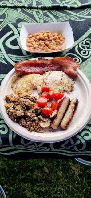 A full Scottish breakfast that includes eggs, bacon, sausage, bacon, sautéed mushrooms and tomatoes, beans and haggis is on the menu at the Asheville Celtic Festival, Feb. 17-18, 2024.