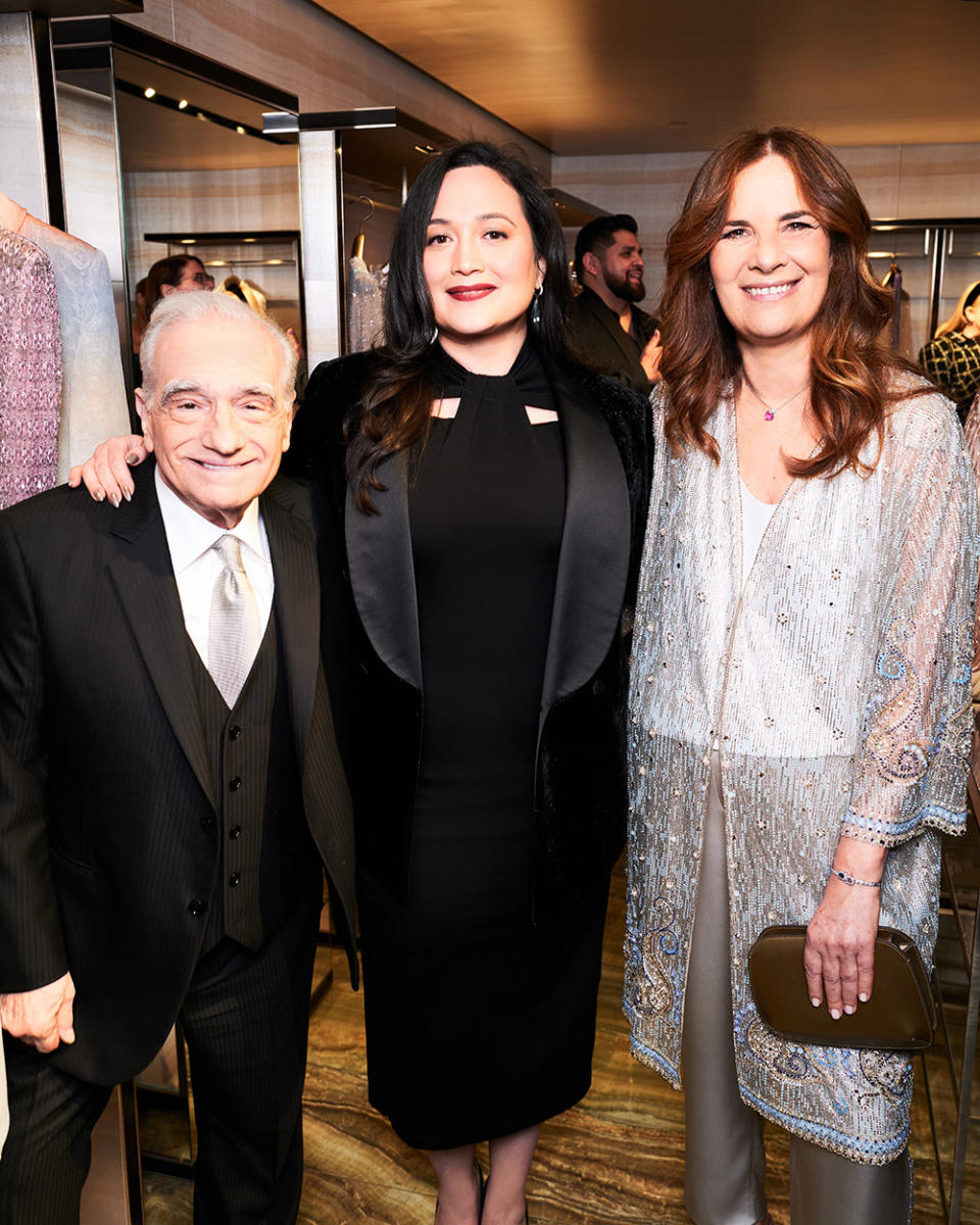 Martin Scorsese, Lily Gladstone and Roberta Armani at Giorgio Armani Los Angeles GALA Oscars Event