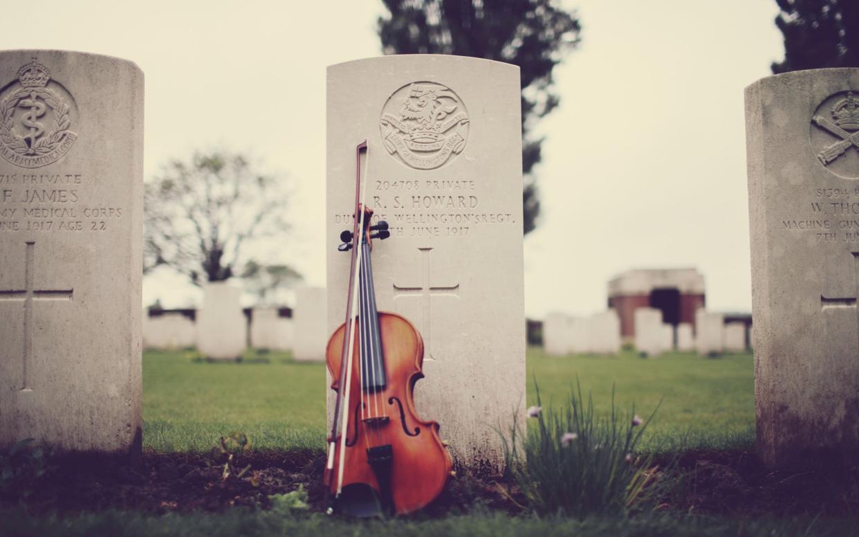 Pte Howard's violin, by his grave - Elly Lucas 