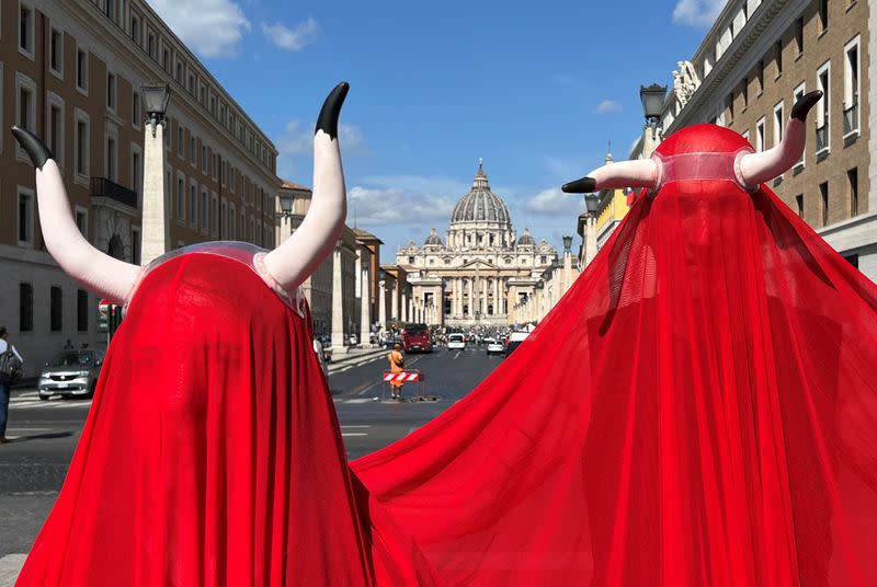 Activists from the animal rights group PETA (People for the Ethical Treatment of Animals) protest against bullfighting in Rome