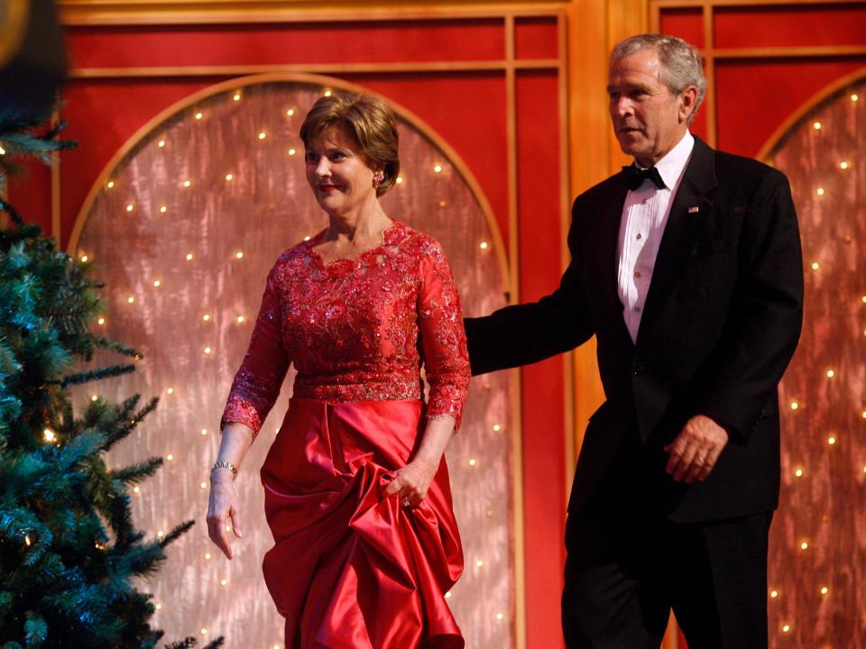 George W. Bush and Laura Bush at a Christmas gala in 2007.
