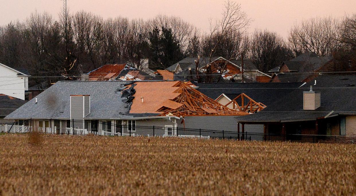 Several houses in Brittin Place, a subdivision in Sherman, were damaged by a tornado early Friday evening. The National Weather Service rated the tornado an EF2. There were no injuries reported.