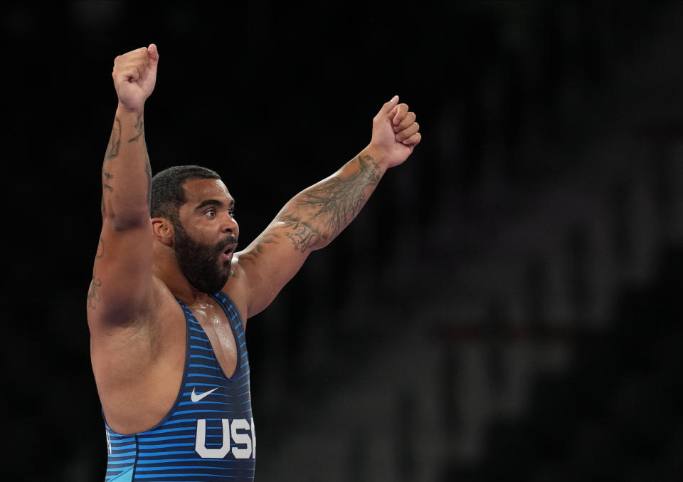 Gable Steveson after winning a gold medal in Tokyo.