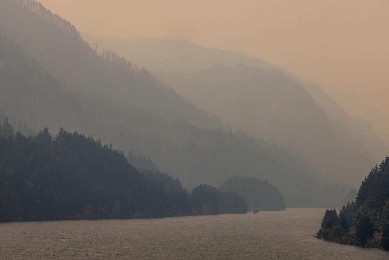 Hazy air above the Columbia River is seen during a heat wave in Hood River, Oregon.