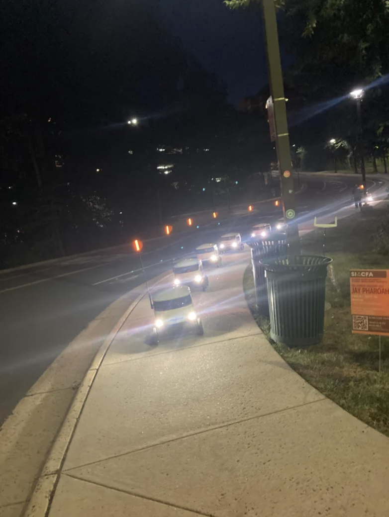 A row of robot delivery vehicles