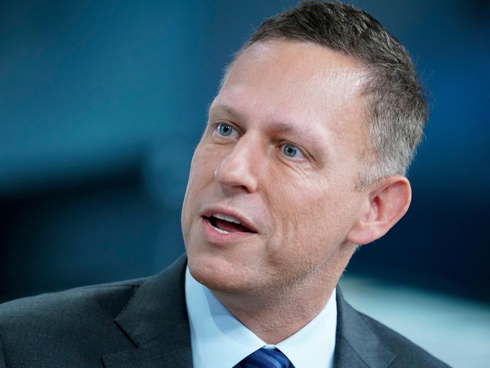 : Entrepreneur and venture capitalist Peter Thiel visits "FOX & Friends" at Fox News Channel Studios on August 09, 2019 in New York City.