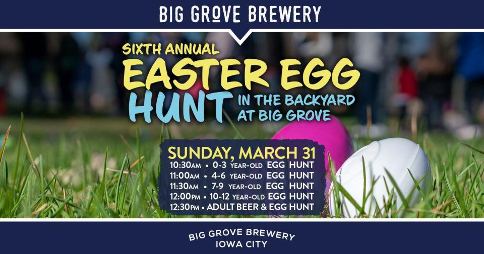 The brewery's annual Easter egg hunt starts on Easter Sunday at The Iowa City Taproom. There will be five egg hunts throughout the morning, split between age groups.