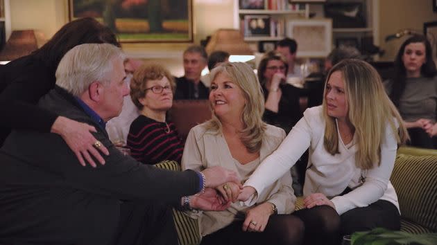 Jim, Sharon and Liz McCormack — Kathie Durst's brother, sister-in-law and niece — attending a viewing party for the final episode of the original season of 