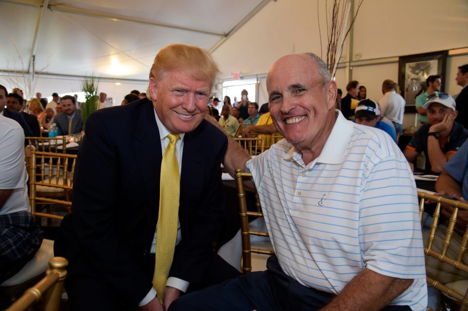 Donald Trump with then-Mayor Rudy Giuliani at Trump's Ferry Point Golf Club in the Bronx in 2015.