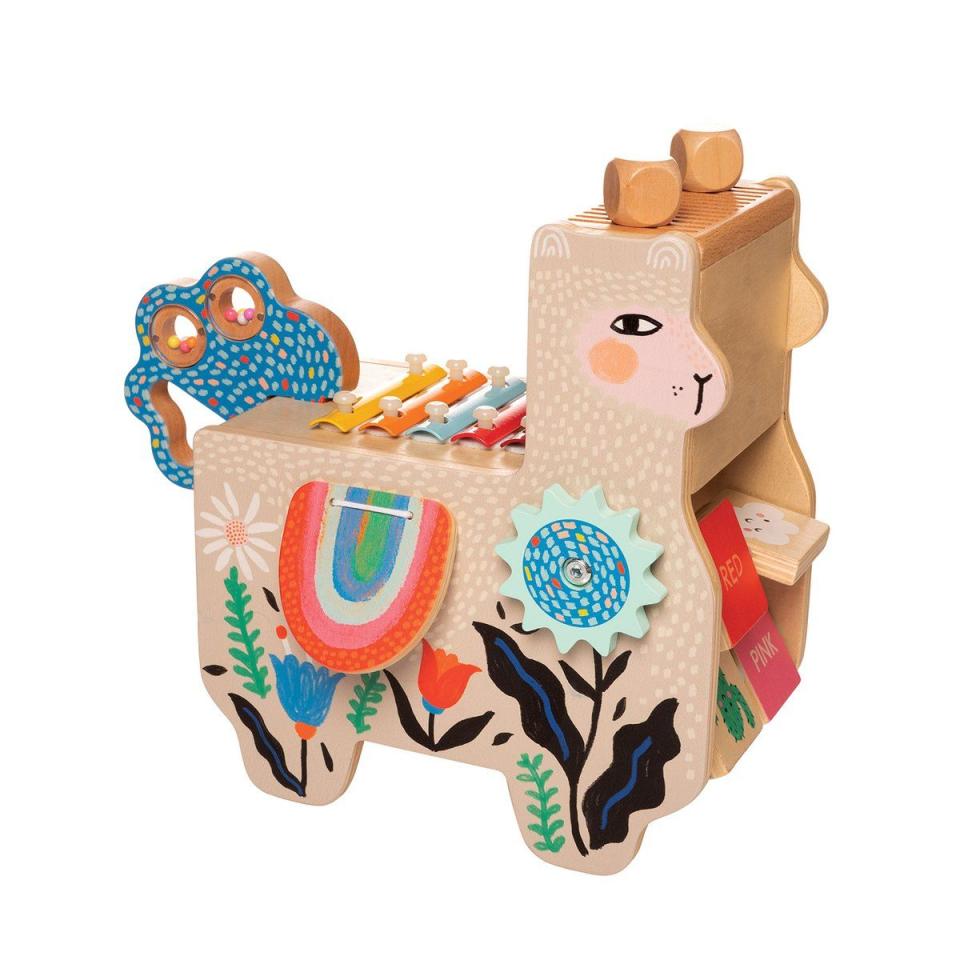 <p><strong>Musical Lili Llama</strong></p><p>manhattantoy.com</p><p><strong>$50.00</strong></p><p><a href="https://www.manhattantoy.com/products/musical-lili-llama?variant=21312846594133¤cy=USD&gclsrc=aw.ds&gclid=Cj0KCQjw8rT8BRCbARIsALWiOvSP8Yt6vZ3ezbDvS93CmsMyHdIwqALE-5syHVeV_SySAwCDMV75QmAaArVwEALw_wcB" rel="nofollow noopener" target="_blank" data-ylk="slk:Shop Now;elm:context_link;itc:0;sec:content-canvas" class="link ">Shop Now</a></p><p>The Musical Lili Llama toy is great for introducing little ones to music and fostering motor development and auditory stimulation. The detachable tail of this wooden llama doubles as a maraca. </p>