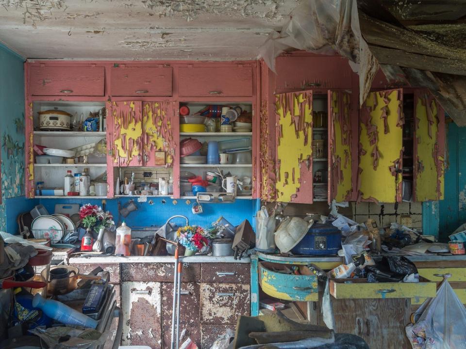 An abandoned kitchen.