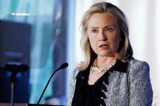 US Secretary of State Hillary Clinton delivers a speech at the Decatur House in Washington, DC. The United States urged the world to take action against Iran on Wednesday as European and Gulf nations condemned Tehran over an alleged plot to assassinate the Saudi ambassador in Washington