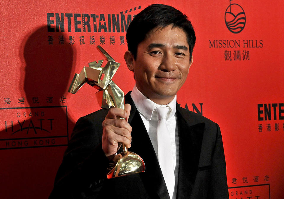 HONG KONG - MARCH 17: Chinese actor Tony Leung Chiu-wai wins Best Actor for 'Lust, Caution' at the Asian Film Awards 2008 in Hong Kong, China (Photo by Andrew Ross/Getty Images)