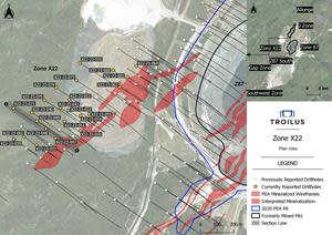 Plan View Map of Zone X22 Showing Current and Previously Reported Drilling