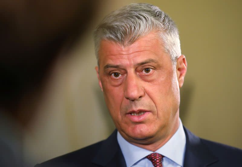 Kosovo's President Hashim Thaci attends an interview with Reuters in Berlin