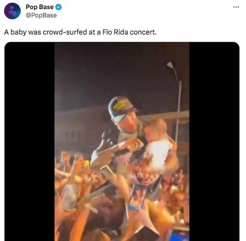 Video of a crowd-surfing baby during rapper Flo Rida’s set at a Pennsylvania street festival over the weekend has gone viral.