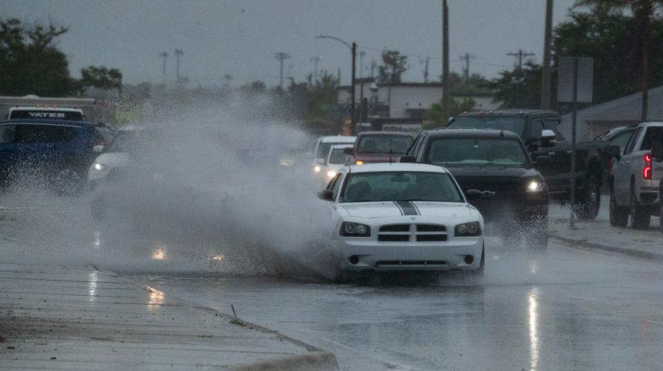 Visibility along Skyline Blvd. was diminished Tuesday, June 11, 2024 as traffic made its way through large rain puddles.