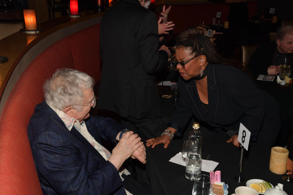 Musician Patrice Rushen congratulates honoree Randy Newman at the Jazz Foundation benefit at Vibrato - Credit: Lester Cohen