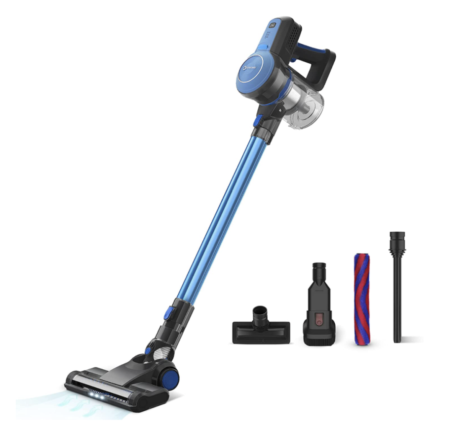 Nequare Cordless Vacuum in blue and black with accessories (Photo via Amazon)