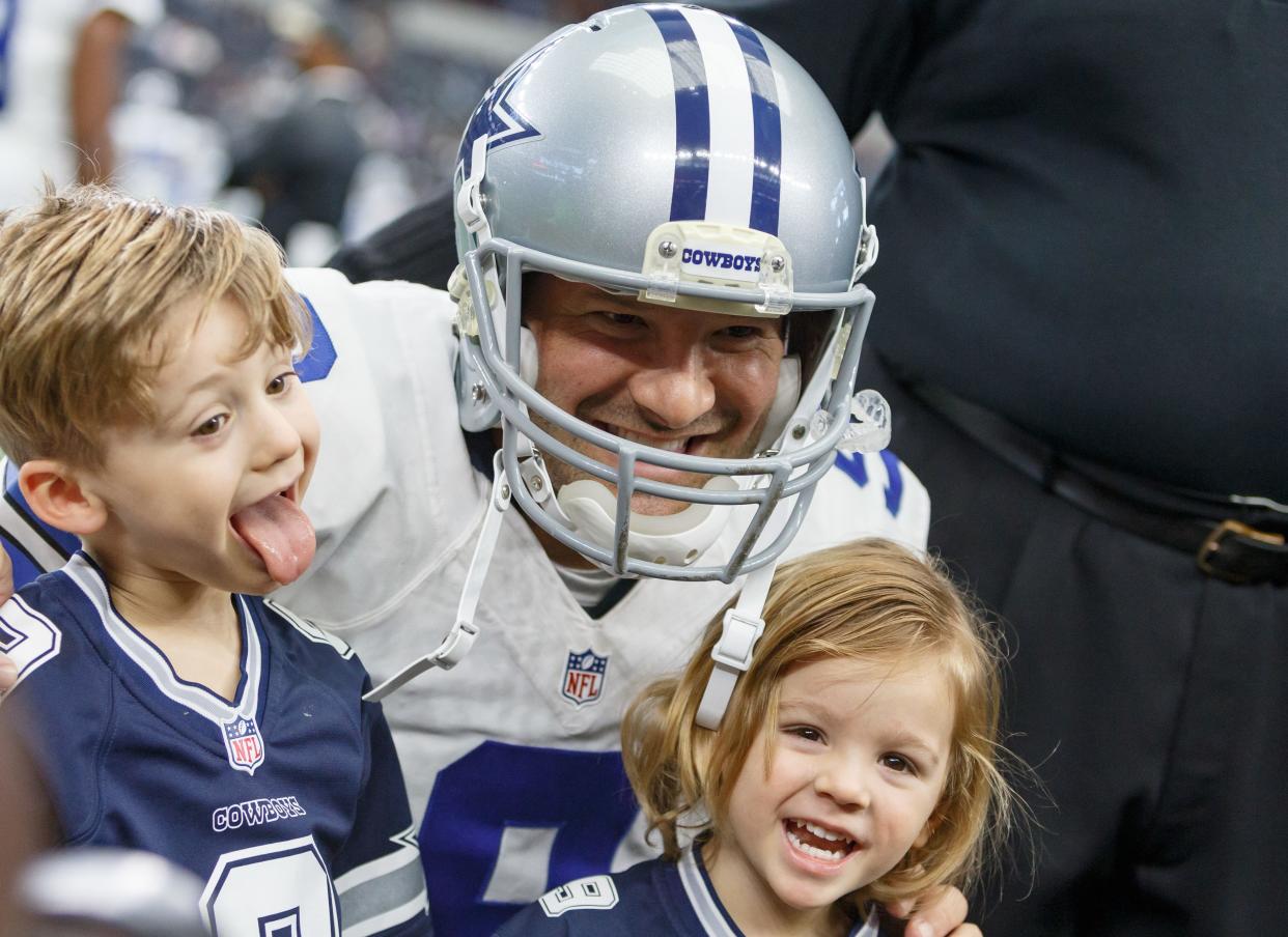 Tony Romo has two sons,&nbsp;4-year-old Hawkins and 3-year-old Rivers.
