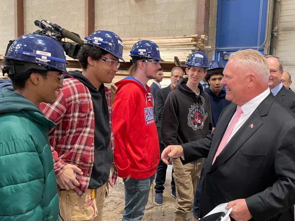 At the LiUNA Local 183 Training Centre in Vaughan, Premier Doug Ford revealed one of his government's budget plans for addressing the labour crunch: extra funding to build, upgrade and operate skilled trades training centres. (Michael Charles Cole/CBC - image credit)