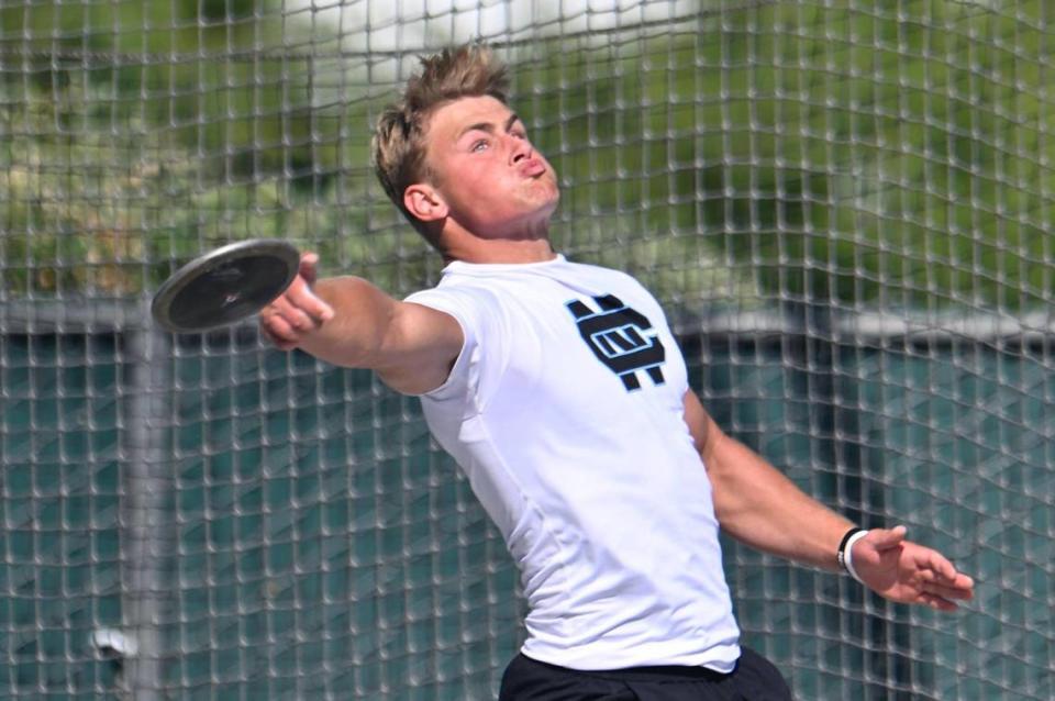 Clovis North’s McKay Madsen in the Boys Discus at the 2023 CIF California Track & Field State Championship finals Saturday, May 27, 2023 in Clovis.