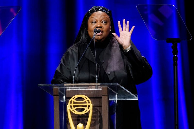 Pat McGrath, 2022 Honorary Clio Award winner, speaks during the 62nd Annual Clio Awards Ceremony at the Ziegfeld Ballroom on Thursday, April 28, 2022 in New York. - Photo: Charles Sykes (AP)