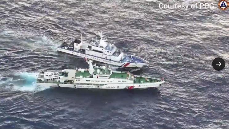 菲律賓海巡隊3/05公布中國海警船在仁愛暗沙海域刻意駛近衝撞畫面。翻攝X平台