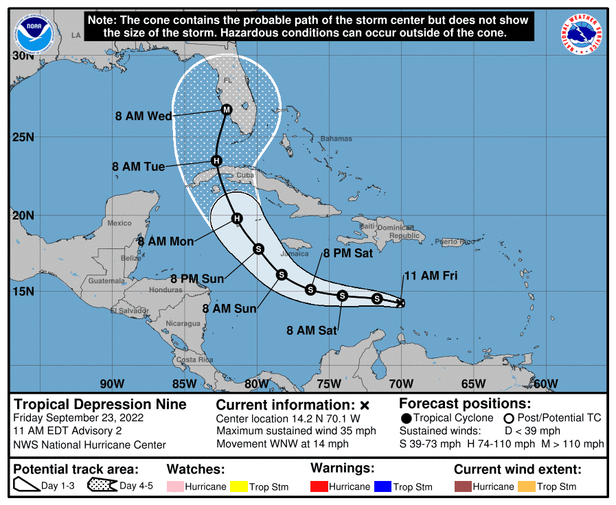 Tropical Depression 9, now Tropical Storm Ian, is likely to strengthen into a hurricane before its projected impact on southwest Florida, according to the National Hurricane Center.