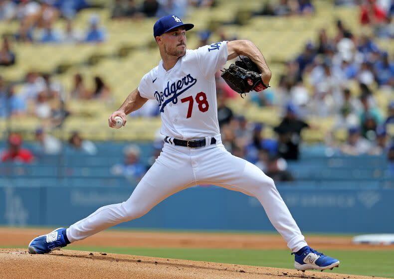 LOS ANGELES, CA - JULY 30: Los Angeles Dodgers starting pitcher Michael Grove (78) delivers a pitch.