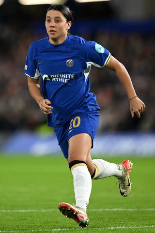 <p>Justin Setterfield/Getty</p> Sam Kerr of Chelsea during the UEFA Women's Champions League group stage match between Chelsea FC and Paris FC at Stamford Bridge on November 23, 2023 in London, England.