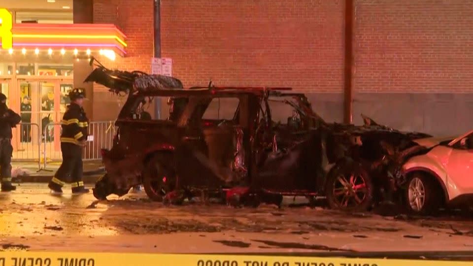 The scene of the fiery collision outside the Kodak Center early on New Year's Day. - 13 WHAM/AP