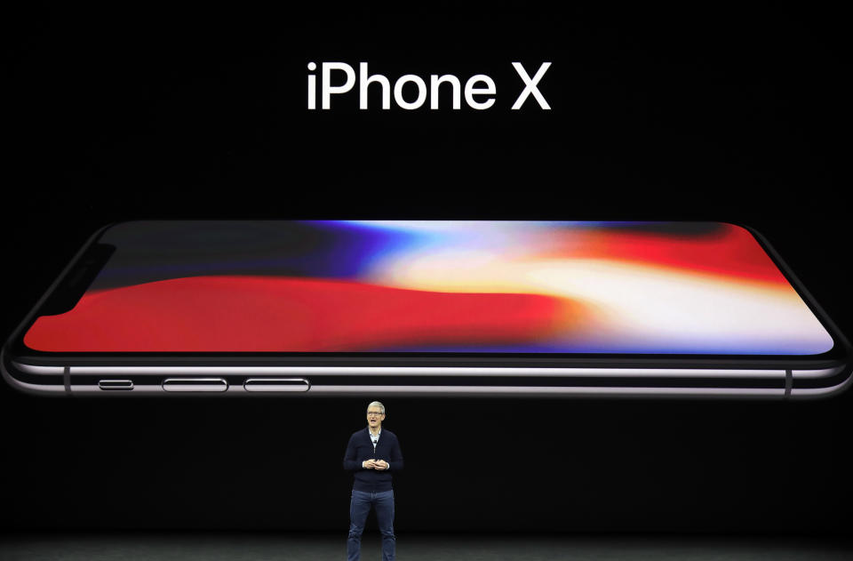 Apple CEO Tim Cook unveils the iPhone X – at $1,000, the most costly handset to date (AP Photo/Marcio Jose Sanchez)