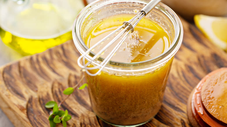 Jar of homemade salad dressing