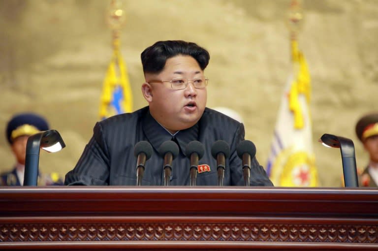 North Korean leader Kim Jong-Un delivers a speech at the 4th national conference of war veterans, in Pyongyang, on July 25, 2015