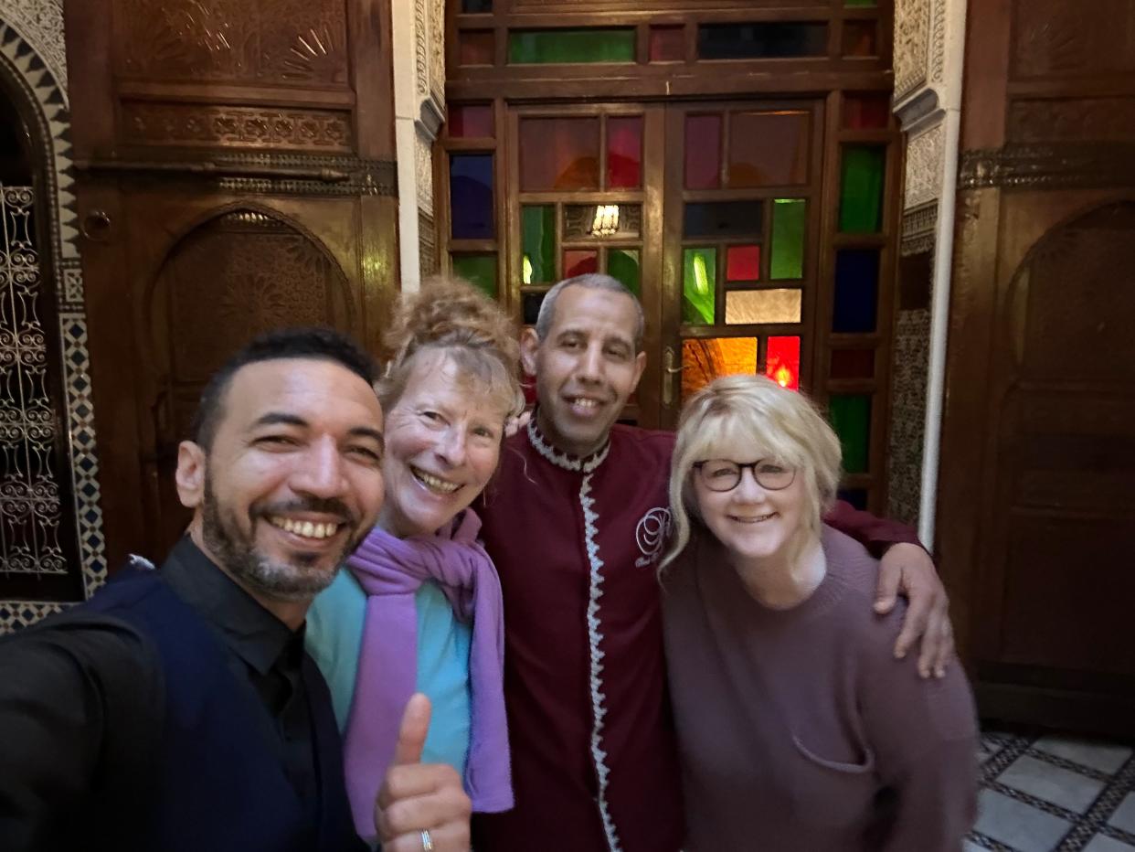 Jude and Patti posing with some of the friendly staff at the riad in Fes.