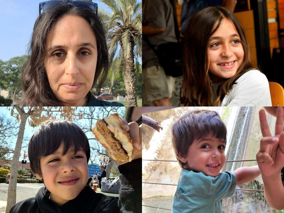 被哈瑪斯擄為人質的布羅德奇一家。上排左起：媽媽海嘉、長女歐芙瑞；下排左起：長子尤瓦爾、幼子歐利亞。4人於11月26日獲釋。美聯社