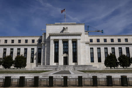 FILE PHOTO: The Federal Reserve Board building on Constitution Avenue in Washington, U.S., March 27, 2019. REUTERS/Brendan McDermid/File Photo