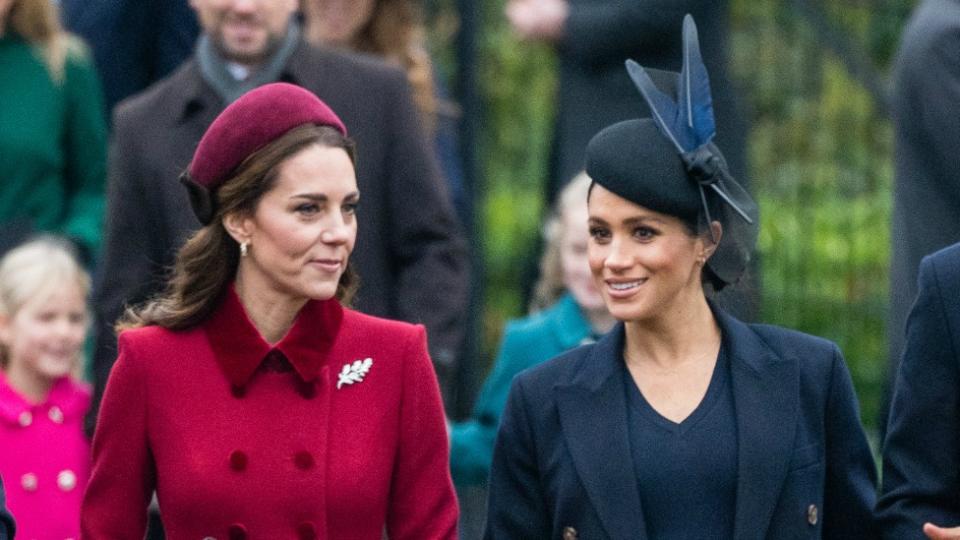 A body language expert claims Kate Middleton and Meghan Markle were “trying to hard” to appear friendly. Photo: Getty