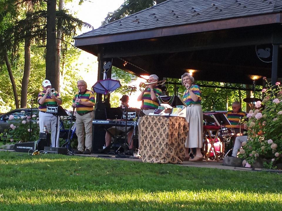 The Jackson French Quarter Dixieland Band lit up Mrs. Stock’s Park with energy Tuesday night.
