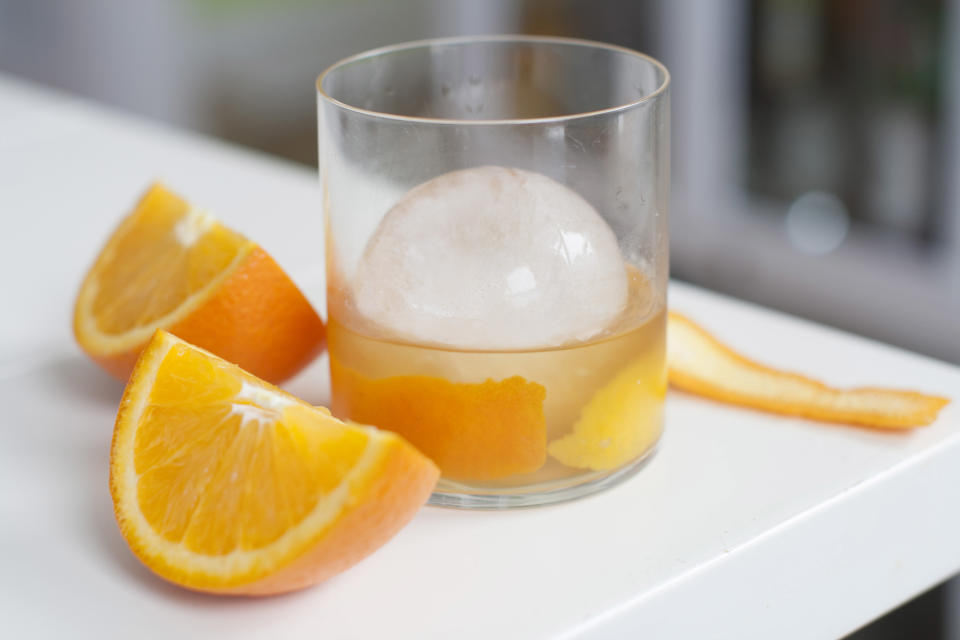 This Mar. 31, 2014 photo shows an Old Fashioned, a bourbon cocktail in Concord, N.H. (AP Photo/Matthew Mead)