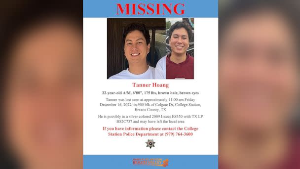 PHOTO: Missing Texas A&M student Tanner Hoang. (College Station Police Department)