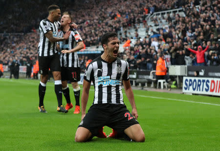 Soccer Football - Premier League - Newcastle United vs Crystal Palace - St James' Park, Newcastle, Britain - October 21, 2017 Newcastle United's Mikel Merino celebrates scoring their first goal REUTERS/Scott Heppell