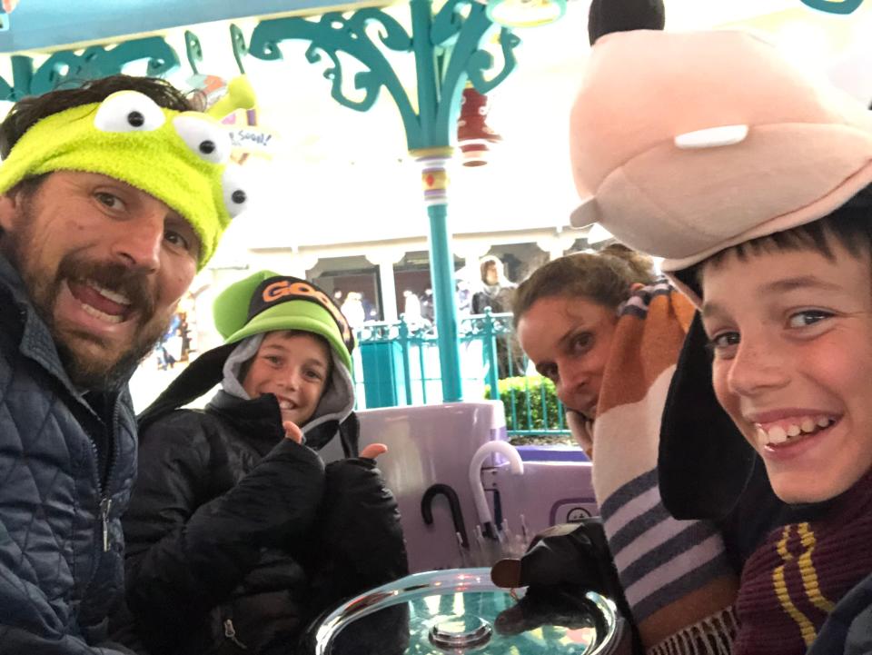 Ash Jurberg and his family at a Disney theme park in Tokyo, Japan.