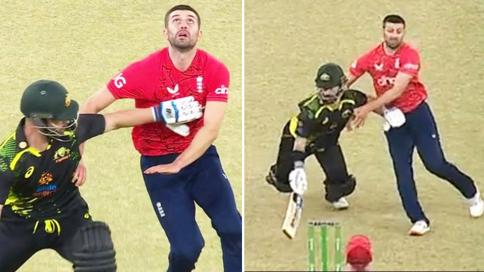 Matthew Wade, pictured here appearing to intentionally obstruct Mark Wood from taking a catch.