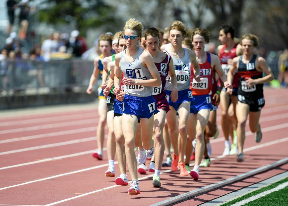 Rapid City Stevens' Simeon Birnbaum leads the pack in the 1600 meter race at the 2022 Howard Wood Dakota Relays in Sioux Falls. Birnbaum broke the meet record in the event (4:04.05) during the 2023 Howard Wood Dakota Relays on Saturday, May 6, 2023.